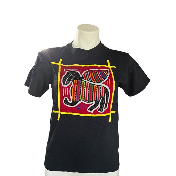 Gildan Other - Handmade Gildan Black Cotton T-Shirt Youth Medium 10, 12 Mola Applique Gift